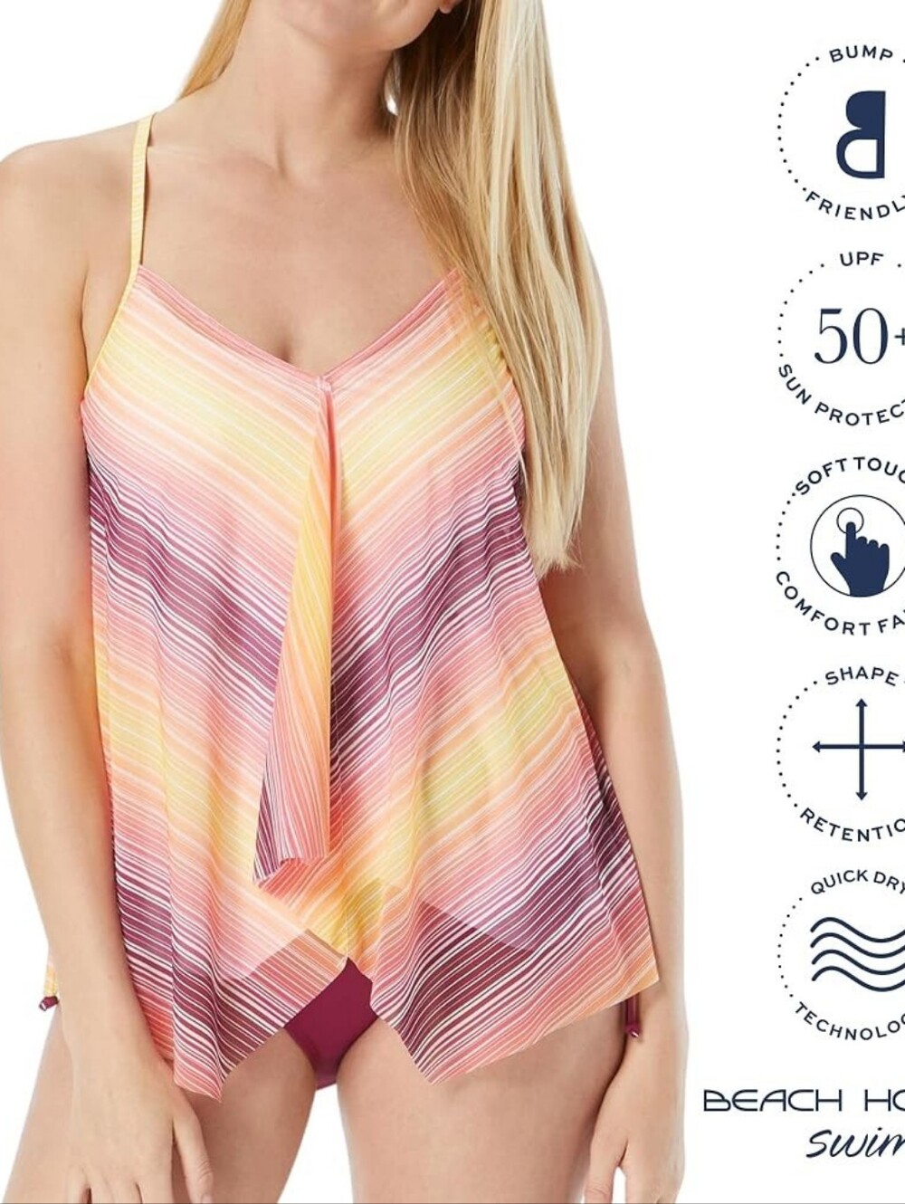 Beach House Kerry Mesh Layer Underwire Tankini Top Sunset Stripe NWT 8